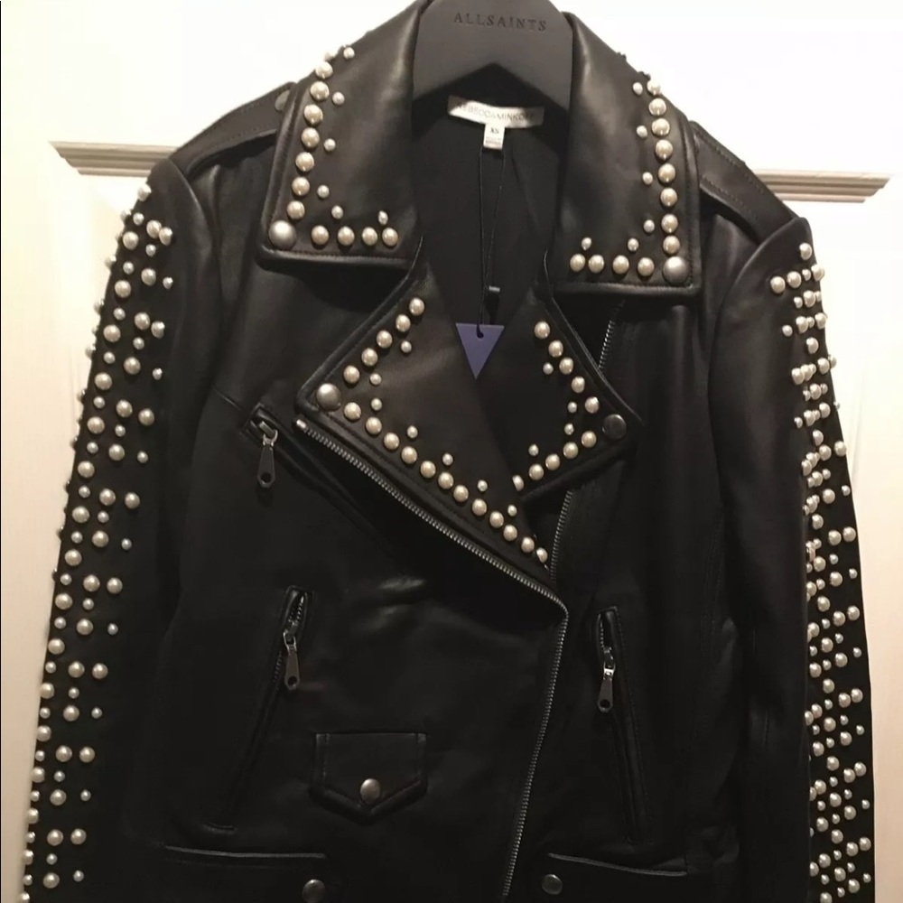 Rebecca Minkoff Pearl Embelished Leather Jacket Xs